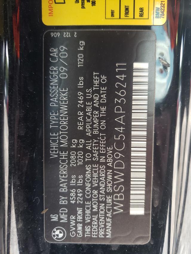 2010 BMW M3 WBSWD9C54AP362411