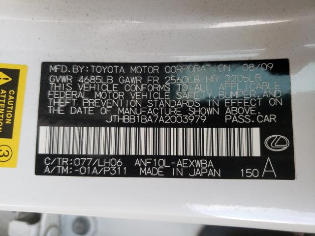 2010 LEXUS HS 250H JTHBB1BA7A2003979