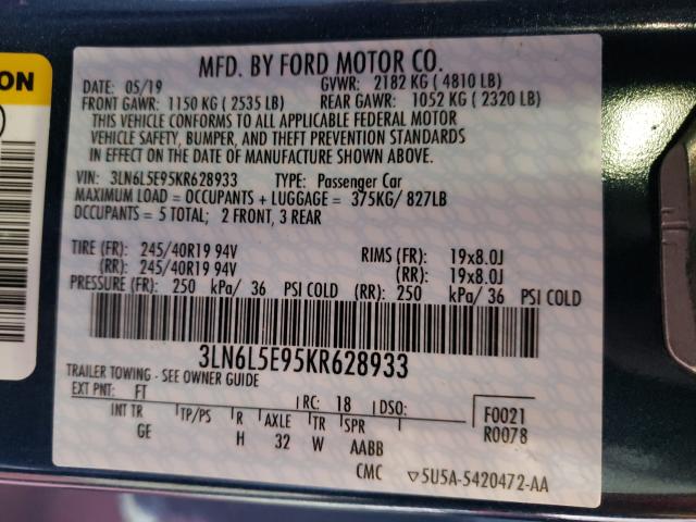 2019 LINCOLN MKZ RESERV 3LN6L5E95KR628933