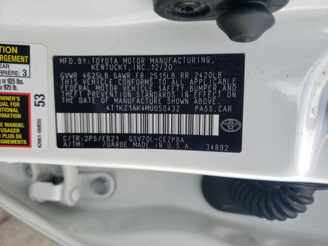 Auction sale of the 2021 TOYOTA CAMRY , vin: 4T1KZ1AK4MU050432, lot number: 54360081