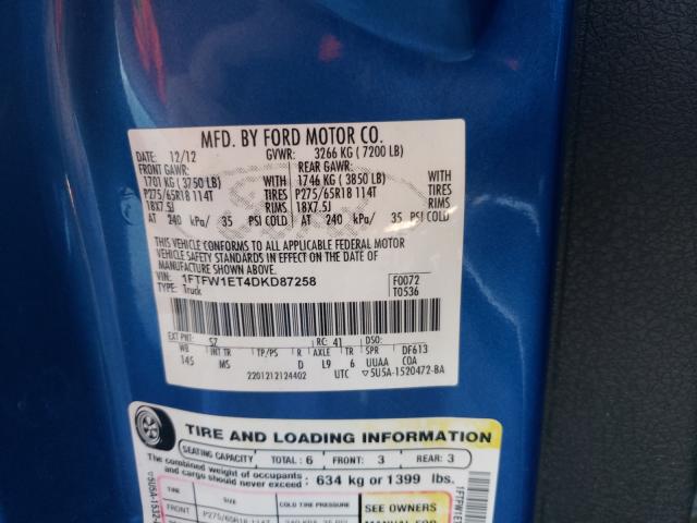 2013 FORD F150 XLT 1FTFW1ET4DKD87258