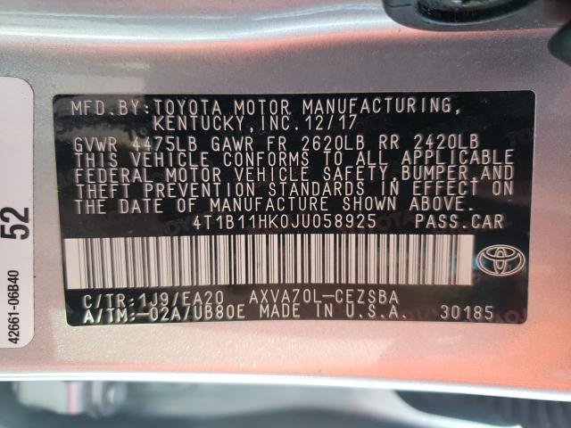 2018 TOYOTA CAMRY L/LE 4T1B11HK0JU058925