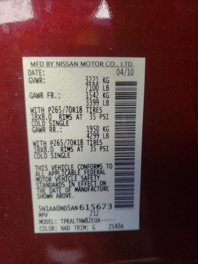 2010 NISSAN ARMADA SE 5N1AA0ND5AN615673