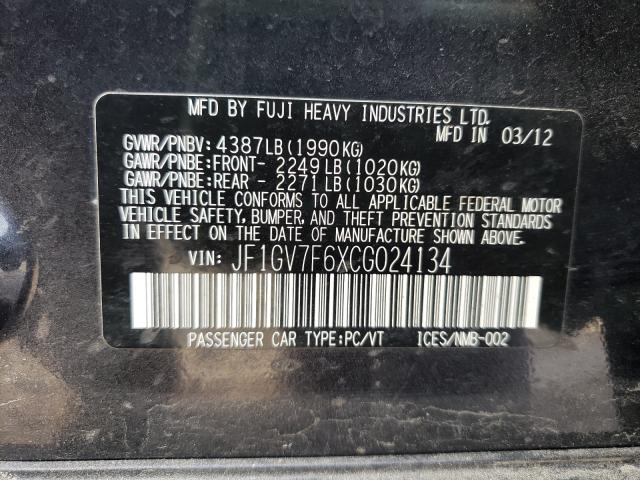 2012 SUBARU IMPREZA WR JF1GV7F6XCG024134