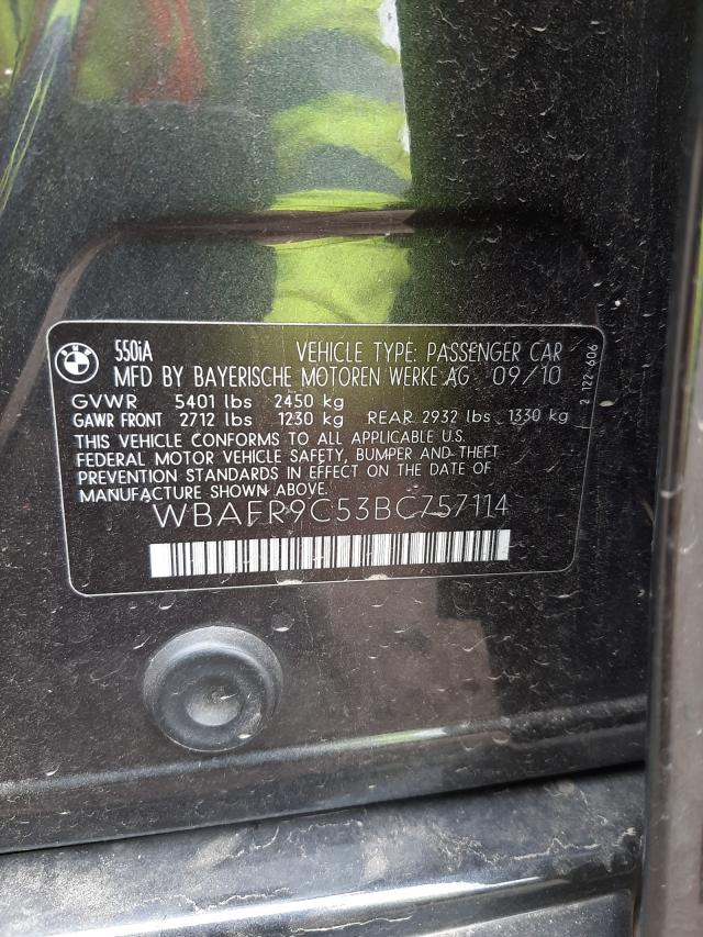 2011 BMW 550 I WBAFR9C53BC757114