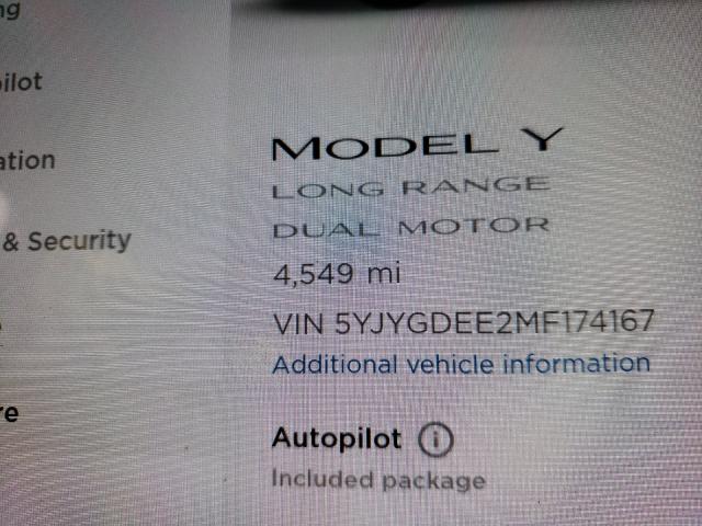 2021 TESLA MODEL Y 5YJYGDEE2MF174167