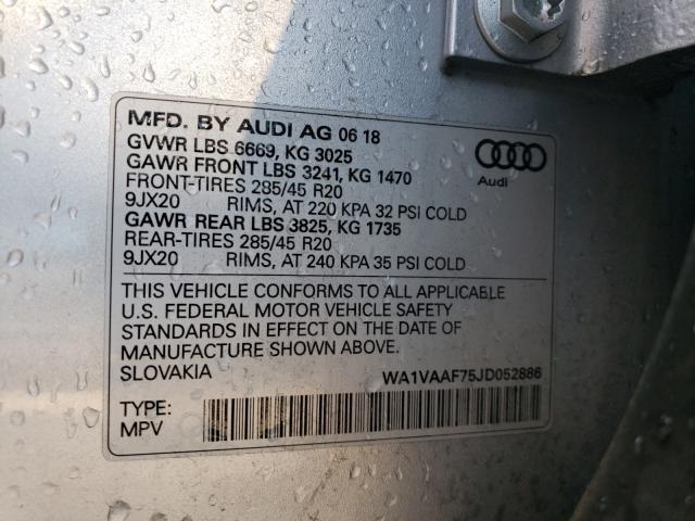 VIN WA1VAAF75JD052886 2018 Audi Q7, Prestige no.10