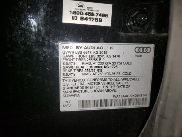 VIN WA1LAAF79KD043147 2019 Audi Q7, Premium Plus no.10