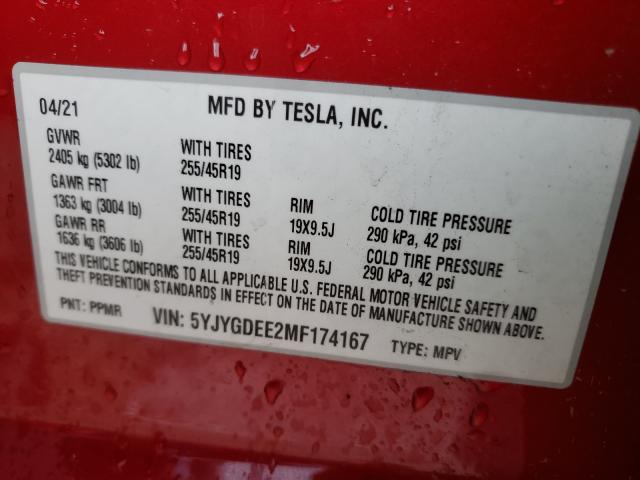 2021 TESLA MODEL Y 5YJYGDEE2MF174167