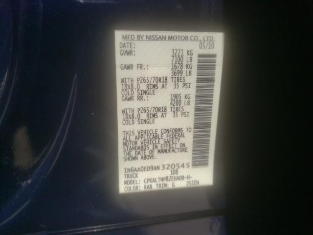 2010 NISSAN TITAN XE 1N6AA0ED9AN320545
