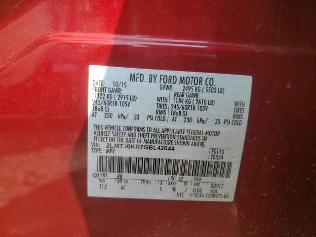 2016 LINCOLN MKX SELECT 2LMTJ6KR7GBL42644