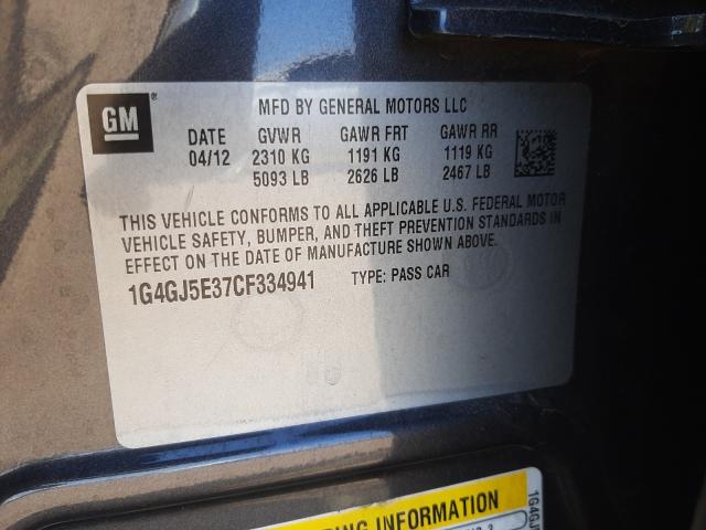 2012 BUICK LACROSSE T 1G4GJ5E37CF334941