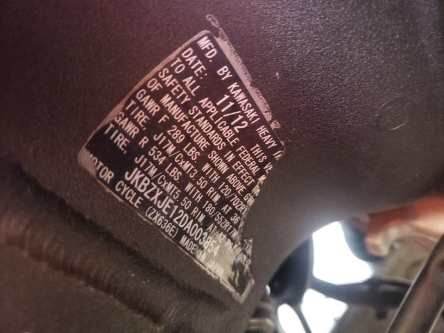 2013 KAWASAKI ZX636 E JKBZXJE12DA003854