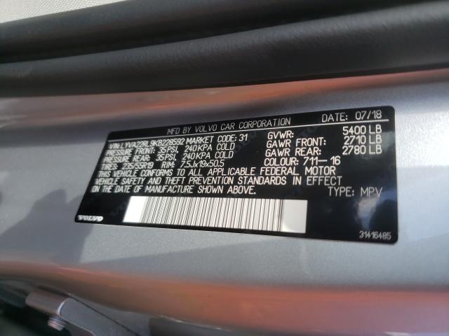 2019 VOLVO XC60 T6 IN LYVA22RL9KB228592