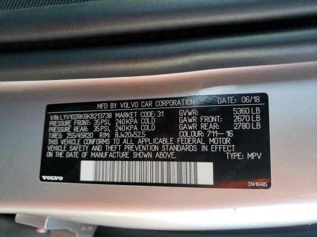2019 VOLVO XC60 T5 LYV102RK6KB213738