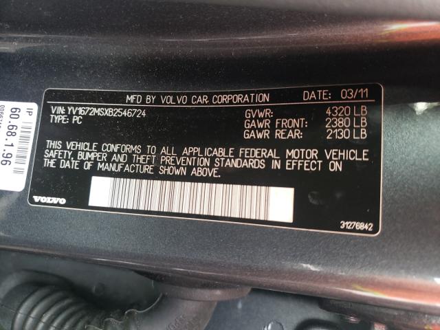2011 VOLVO S40 T5 YV1672MSXB2546724