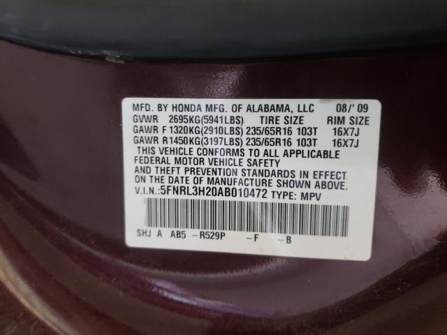 2010 HONDA ODYSSEY 5FNRL3H20AB010472