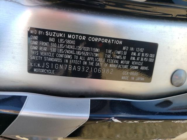 2003 SUZUKI GSX-R600 JS1GN7BA932106982