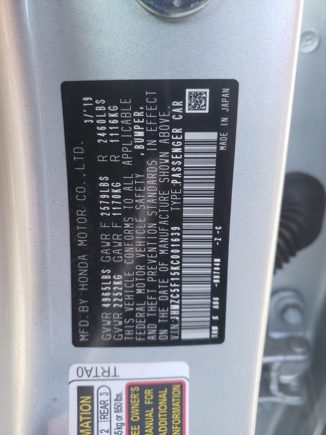 2019 HONDA CLARITY JHMZC5F15KC001639