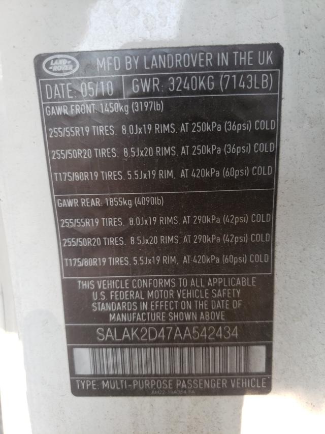 2010 LAND ROVER LR4 HSE LU SALAK2D47AA542434