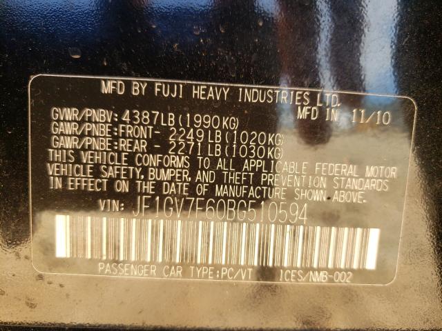 2011 SUBARU IMPREZA WR JF1GV7F60BG510594