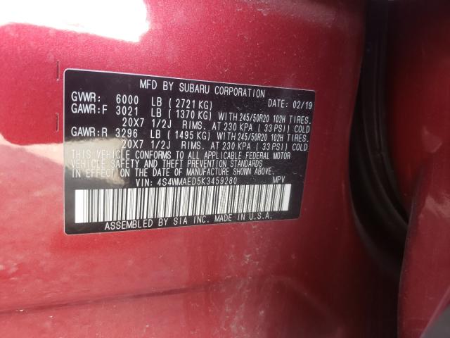 2019 SUBARU ASCENT PRE 4S4WMAED5K3459280