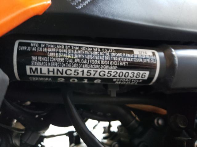 2016 HONDA CBR300 RA MLHNC5157G5200386