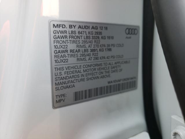 2019 AUDI Q8 PREMIUM WA1EVAF12KD019474