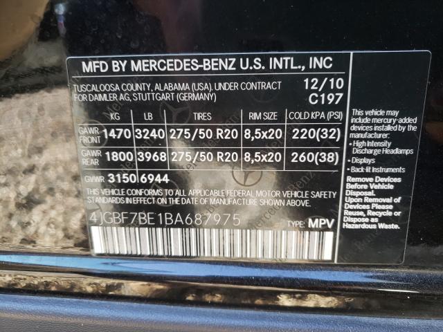 2011 MERCEDES-BENZ GL 450 4MA 4JGBF7BE1BA687975