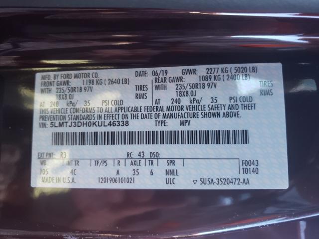 2019 LINCOLN MKC RESERV 5LMTJ3DH0KUL46338