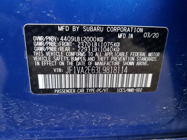 2020 SUBARU WRX STI JF1VA2E63L9818114