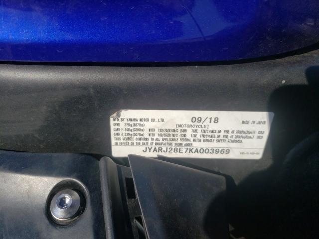 2019 YAMAHA YZFR6 JYARJ28E7KA003969