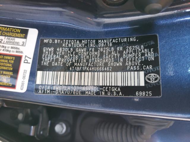 2017 TOYOTA CAMRY XLE 4T1BF1FK4HU666462