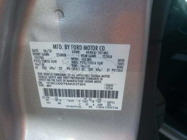 1FMCU0D78AKD37204 Ford Escape Xlt 2010. Фото: 9