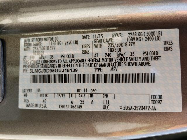 2016 LINCOLN MKC RESERV 5LMCJ3D95GUJ18139