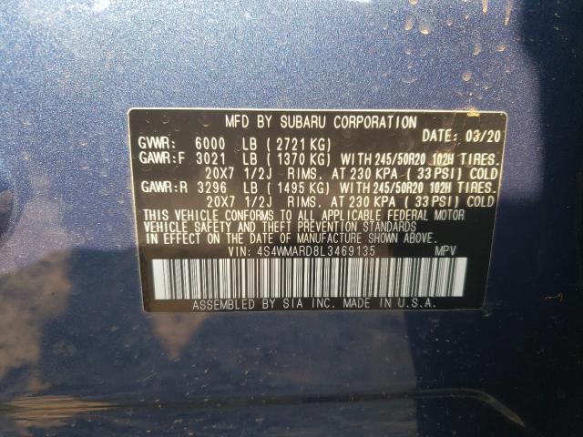 2020 SUBARU ASCENT TOU 4S4WMARD8L3469135
