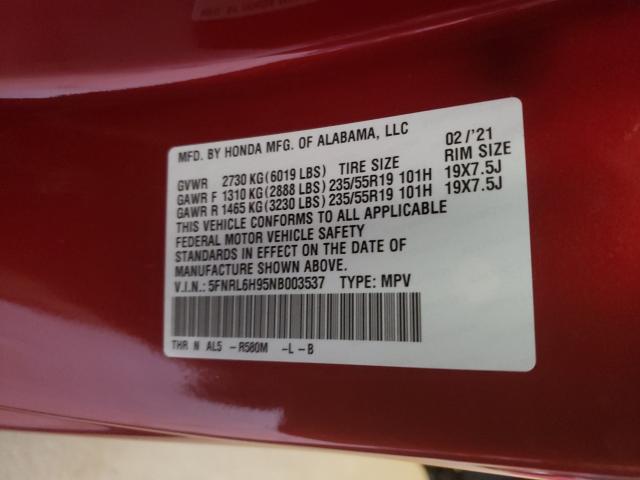 2022 HONDA ODYSSEY EL 5FNRL6H95NB003537