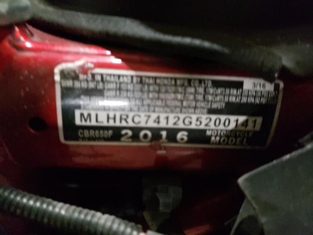 2016 HONDA CBR650 F MLHRC7412G5200141