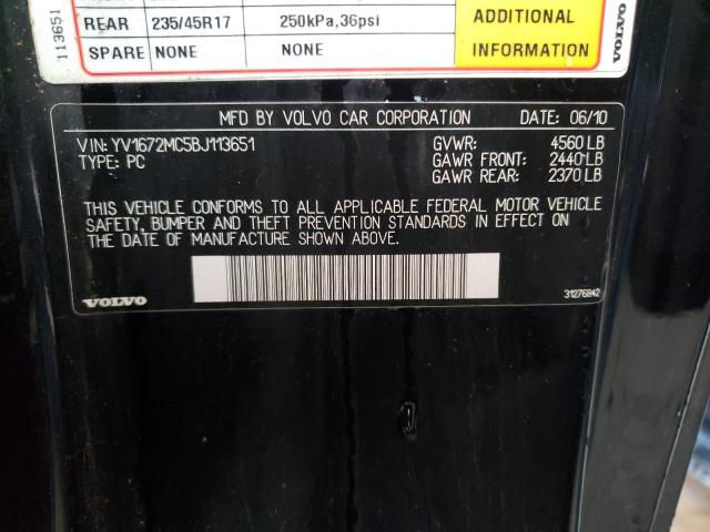 2011 VOLVO C70 T5 YV1672MC5BJ113651