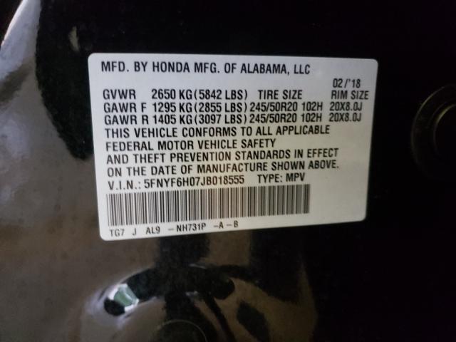 2018 HONDA PILOT ELIT 5FNYF6H07JB018555