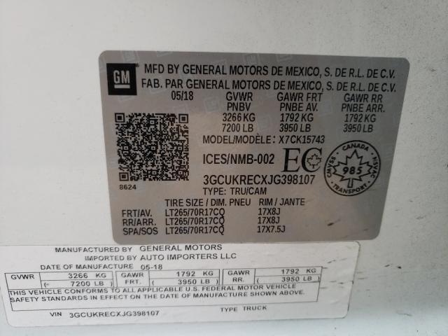 2018 CHEVROLET SLVRD 1500 3GCUKRECXJG398107