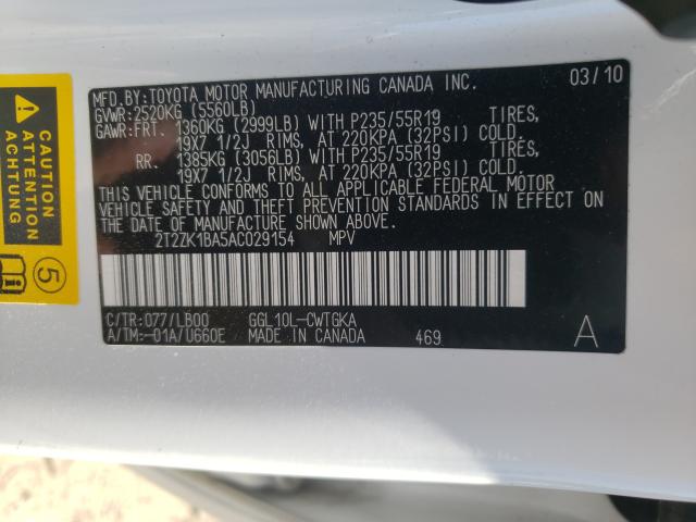 2010 LEXUS RX 2T2ZK1BA5AC029154