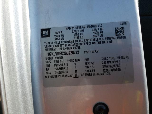 2010 GMC ACADIA SL 1GKLVKED2AJ226272