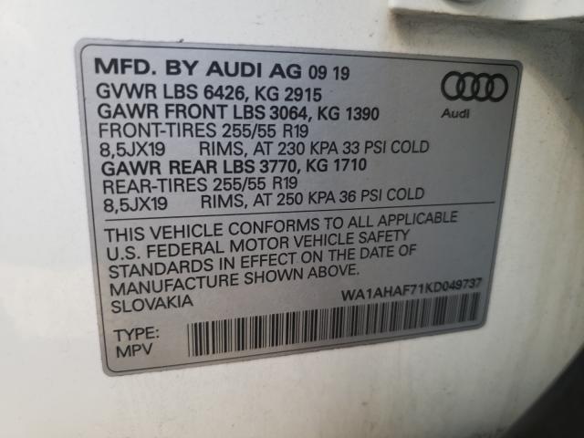 VIN WA1AHAF71KD049737 2019 Audi Q7, Premium no.10