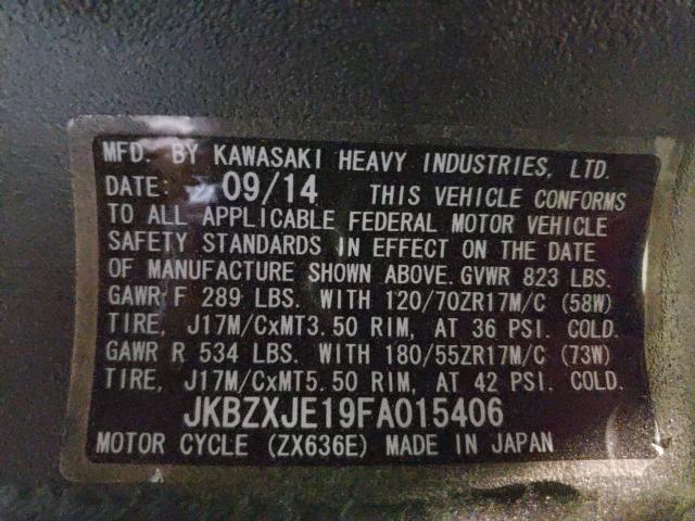 2015 KAWASAKI ZX636 E JKBZXJE19FA015406