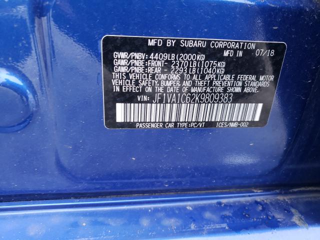 2019 SUBARU WRX PREMIU JF1VA1C62K9809383