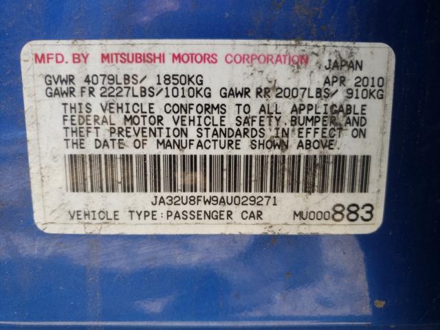 2010 MITSUBISHI LANCER GTS JA32U8FW9AU029271