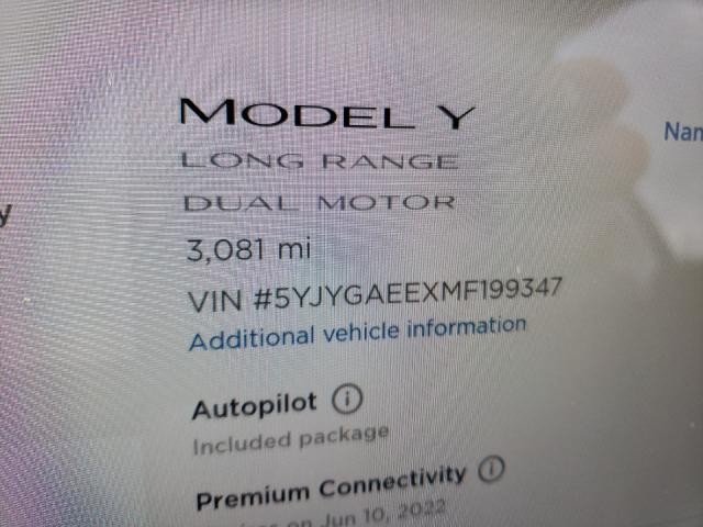 2021 TESLA MODEL Y 5YJYGAEEXMF199347