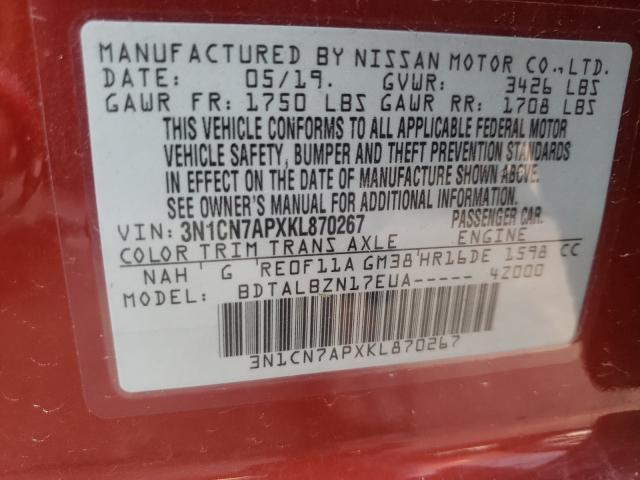 2019 NISSAN VERSA S 3N1CN7APXKL870267