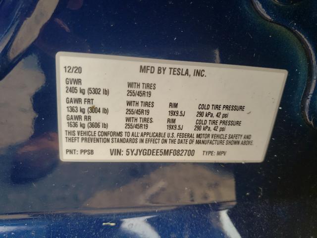 2021 TESLA MODEL Y 5YJYGDEE5MF082700